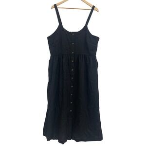 Patagonia Black Button Front Midi‎ Dress Linen Blend Womens XL